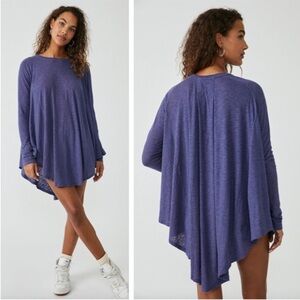 Free People Aria Trapeze Long Sleeve Oversized Top in Blue Depth Size XS